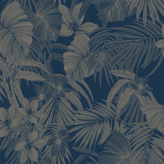 Agrandir - PAPIER PEINT FEUILLAGE DORé FOND BLEU A51301