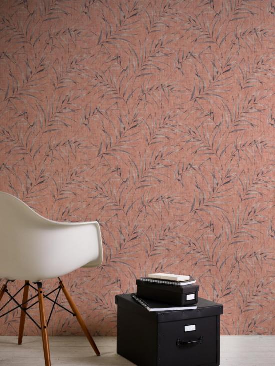 Feuilles sur fond rose