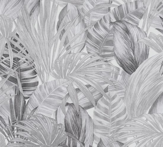 Agrandir - Papier peint feuillage jungle noir et blanc 36820-3_1