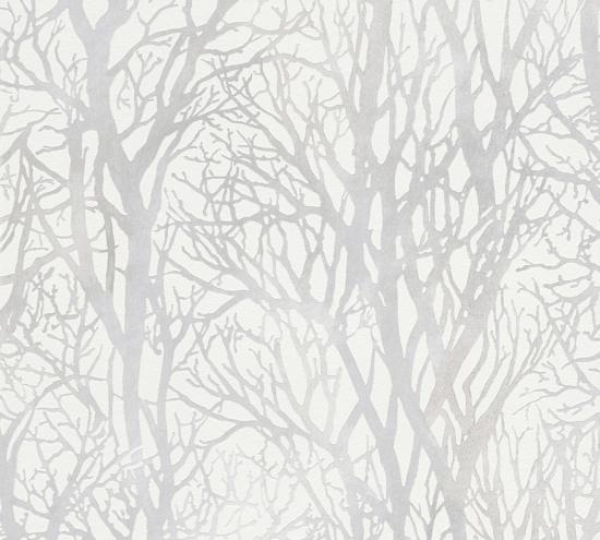 Agrandir - Papier peint motif arbre argenté sur fond blanc 30094-1_1