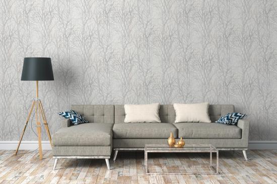 Motif arbre argenté sur fond blanc