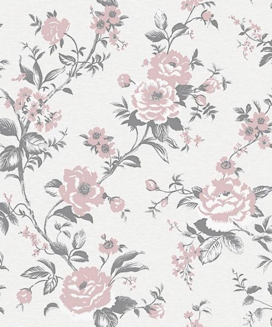 Agrandir - PAPIER PEINT FLEURS ROSES ARGENTéS M57703