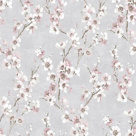 Agrandir - PAPIER PEINT FLEURS ROSES SUR FOND BLEU 1752709