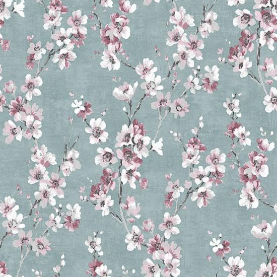 Agrandir - PEINT FLEURS ROSES SUR FOND BLEU FONCé M52701